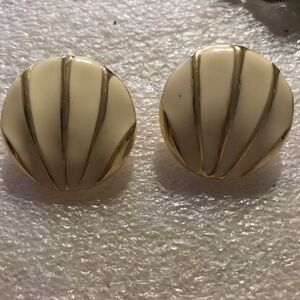 Elegant Gold and enamel Cream Earrings